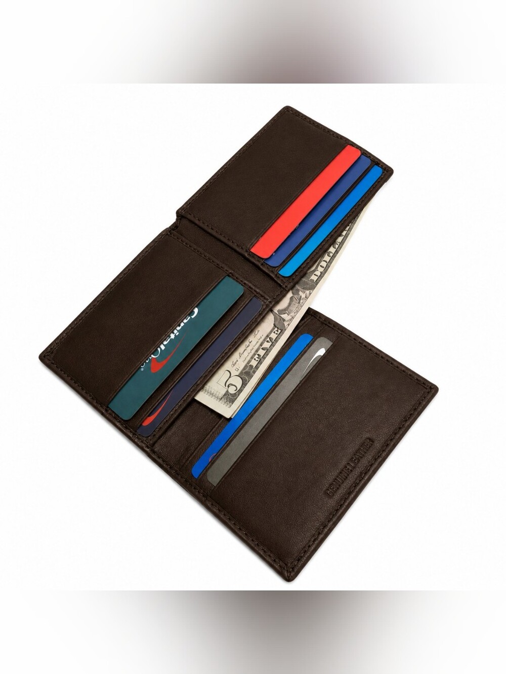 Mens Genuine Leather Trifold L-Fold Brown Rfid Security Wallet
